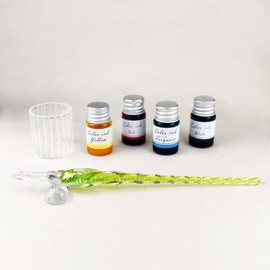 Falkart Cute Handmade Glasswork Glass Pen GR 4 Color Pen (Black, Turquoise Blue, Red, Yellow 1 each)