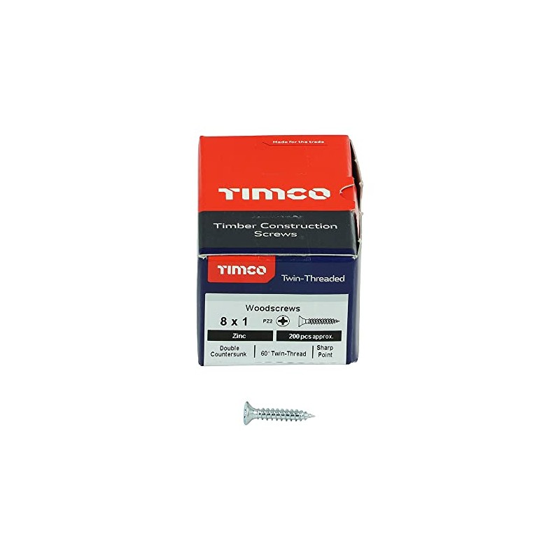 TIMCO Twin-Threaded Woodscrews - PZ - Double Countersunk - 8
