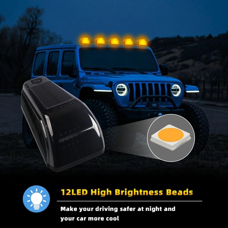 UPXSXT 5Pcs No Drill Car Cab Lights, Solar Powered Waterproof