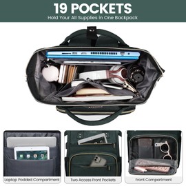 LOVEVOOK Laptop Backpack for Women,15.6 Inch Professional Womens Travel Backpack Purse Computer Laptop Bag Nurse Teacher Backpack,Waterproof Work Bags Carry on Back Pack with USB Port,Dark Green
