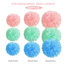 Tissue Paper Pompoms Paper Flower Wedding Party Decorations 18 Pcs Light Pink, Grass Green, Sky Blue Paper Flower Ball for Birthday, Engagement, Baby/Bridal Shower, Anniversary, Garden Party