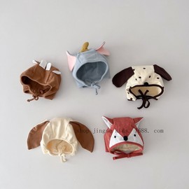 Cute Unisex Baby Newborn Hat, Spring Autumn Pure Cotton Elephant Face Hat Ear Protection Puppy Strap Tire Cap 43-47 3ea