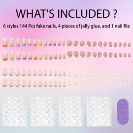 4 Styles French Tip Press on Nails Extra Short Square Metallic Chrome Fake Nails Kit False Nails Glue on Nails with Pink Glossy Design Full Cover Acrylic Stick on Nails Set for Women Nail Decor 96 Pcs