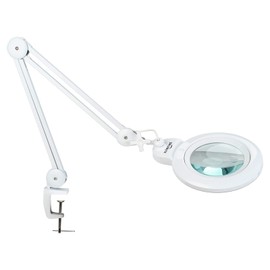 bemelux Bifocals Magnifying Desk Lamp with Clamp, 5 Diopter with 20 Diopter, 6 Inch Detachable Lens and 120PCS LEDs, 3 Color Modes 1200 Lumens Swivel Arm Magnifying Lamp with Light for Crafts (White)