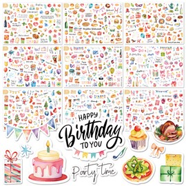 BIROYAL 12 Sheets Sticker Birthday Set - Over 500 Stickers for Guest Book Birthday, Photo Album, Birthday Cards & Gifts - Birthday Decoration Full of Love for Adults and Children (17 x 24 cm)