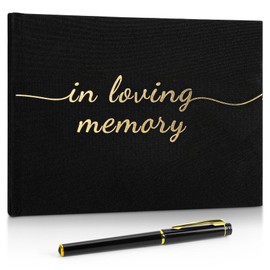 MROUEN Funeral Guest Book for Memorial Service, in Loving Memory Guest Book with Table Sign, Pen and Box, Guest Sign in Book for Funeral Service, Elegant Black Memorial Books for Celebration of Life
