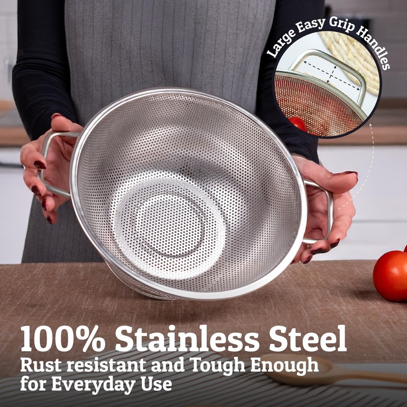 PriorityChef Premium Stainless Steel Colander for Kitchen, Durable Rice and