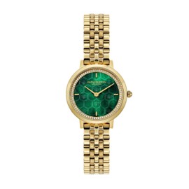 Olivia Burton Ultra Slim Honeycomb IP Thin Gold Steel Green Dial Women's Watch