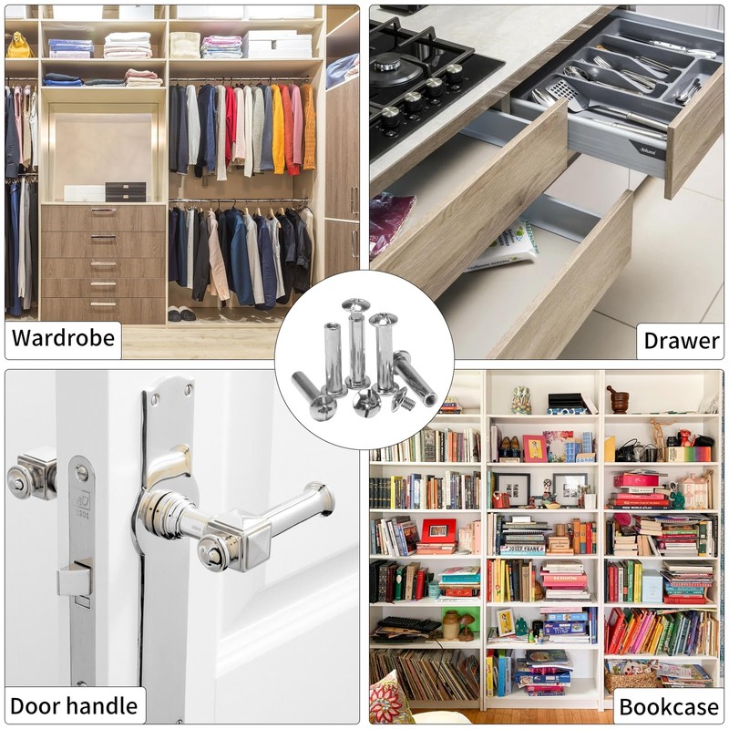 KINDPMA 30Sets M3 M4 Cupboard Joining Bolts Cabinet Connectors Furniture