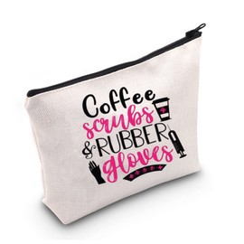 LEVLO Funny Nurse RN Gifts Nurse Appreciation Gift Coffee Scrubs and Rubber Gloves Makeup Bags Nurse Graduation Gift (Coffee Scrubs and Rubber Gloves)