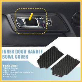 REPAIROCK 2pcs Carbon Fiber Inner Door Handle Bowl Cover Interior Accessories for Ford for Mustang 2015-2020 Black Auto Replacement Parts