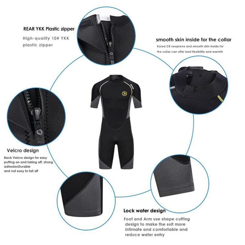 Men's Wetsuits 1.5/3mm Premium Neoprene Back Zip Shorty Dive Skin