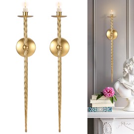 Wall Candle Holder, Large Wall Candle Sconces Set of 2 Twisted Candle Sconces Wall Mount Metal Candle Holders Decor for Dining Room, Living Room, Office, Bathroom