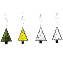 Bieye W10101 4PCS Tiffany Style Stained Glass Window Hangings for Home Decor (Christmas Tree)