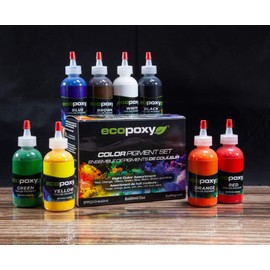 EcoPoxy 8pc 60mL Epoxy Color Pigment Liquid Set for Adding Dye to Epoxy Resins - Red, Orange, Yellow, Green, Blue, Brown, Black, and White