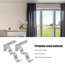 2 PCS Double Curtain Rod Bracket, Hanging Type Curtain Rod Wall Bracket Hooks, Heavy Duty 20lb Curtain Rod Holder for 1in and 0.7in Rod, Curtain Rod Hooks for Window, Bedroom (Silver)