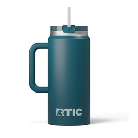 RTIC 64oz Road Trip Tumbler with Handle, Lid and Straw, Ceramic Lined, Insulated, Stainless Steel, Double Wall Vacuum-Insulation, Travel Cup, Marine