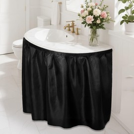 Fabric Sink Skirt Waterproof Self-Adhesive Bathroom Sink Skirt Diamond Stitch Design, 55 x 32 Inches, Adds Under Sink Storage (Black)
