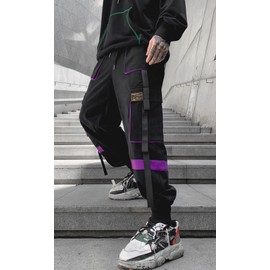 Ambcol Mens Color Patchwork Punk Cargo Tactical Track Pants Techwear Hip hop Joggers Streetwear Pants Purple-30 Large