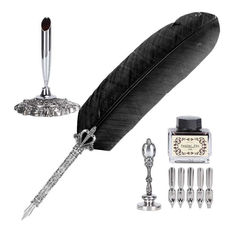 Quill Pen Set Feather Writing Dip Pen Stamp Students Teacher
