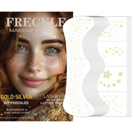 20 Pcs Dual-tone Face Makeup Patches, Gold-silver Glitter Freckles, Glitter Freckles Face Tattoo, Waterproof Face Sparkle Freckles, Long-Lasting 48h Freckles for Women (Gold-silver)