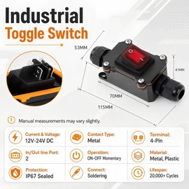 2-Pack Waterproof Inline Cord Switch DPST 30A 125V-250V Rocker