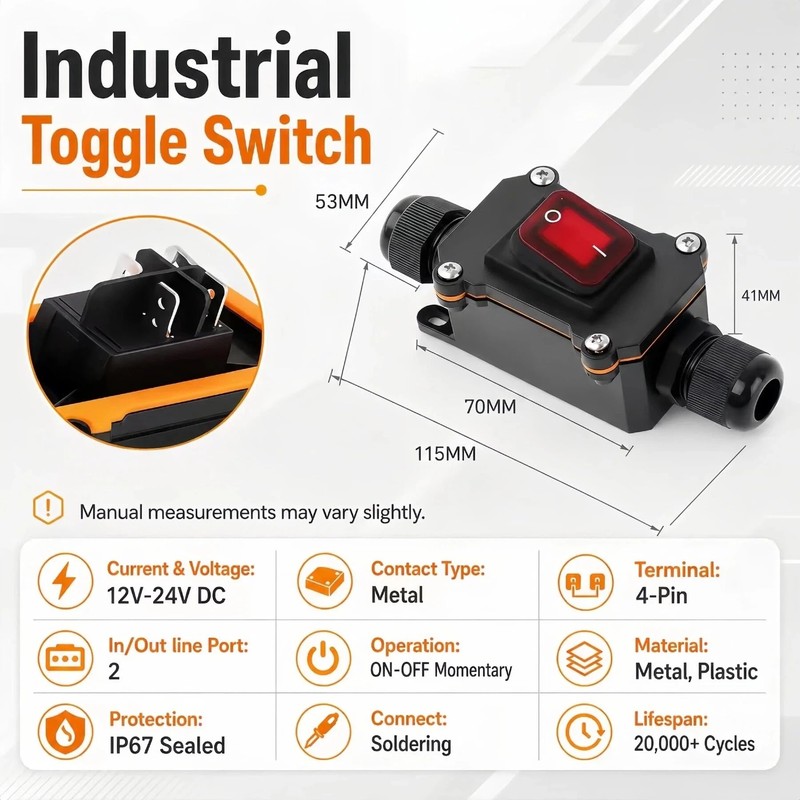 2-Pack Waterproof Inline Cord Switch DPST 30A 125V-250V Rocker