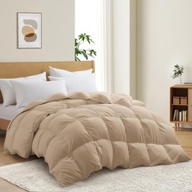 1- Piece Extra Warm Goose Down Comforter Twin Size | Premium Luxurious Aesthetic Bedding | Beige Plaster Caramel Fawn Light Brown Colors Duvet Inserts | Feathered Winter Cozy Comfortable Insulated
