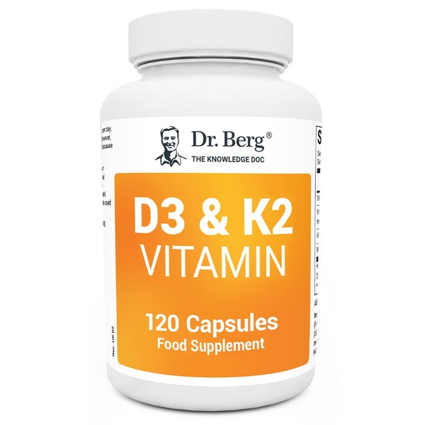 Dr. Berg Vitamin D3 K2 w/ MCT - Includes 2,000 IUs of Vitamin D3 & 50 mcg MK7 Vitamin K2 - No Added Sugars, Maltodextrin or Corn Syrup - 120 Capsules