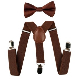 SEVENHEAD Brown Child Kids Suspenders Bowtie Set Adjustable Suspender Set Elastic Y-Back Design with Strong Metal Clips for Boys and Girls