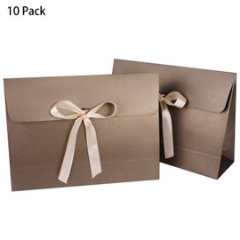 10Pcs Large Envelope Gift Box Present Bag, Cardboard Gift Box 29 * 20 * 9 cm with Lid & Satin Decorative Ribbon, Textured Christmas Birthday Present Boxes for Dress, Shirt, Scarf, Book, Accessories