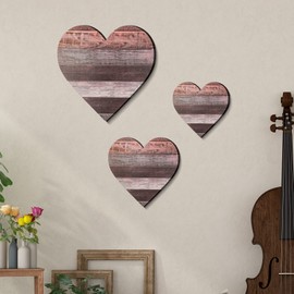 Wooden Heart Decoration Living Room, (3 Pieces) Heart Wall Room Decoration Children's Room Living Room Modern Wall Decoration Bedroom Boho Decoration Bedroom Girls Teenager Decoration Aesthetic Room Decor Plaque (Brown)