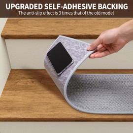 GROWLING Linen Stair Treads for Wooden Steps Indoor 30x8 inch, 15pcs Upgraded Self Adhesive Backing Non Slip Stair Carpets, Peel and Stick Stair Runner Rugs, Reusable Staircase Step Treads(Light Grey)