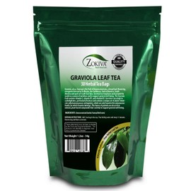 Zokiva Nutritionals Graviola Tea 30 Bags Soursop - Organic Annona Muricata - Guanabana Herbal Tea - 100% Pure Soursop Leaf for - Caffeine-Free, Premium Quality Graviola Tea Bags