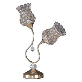 HomeStock 18.75" Table Lamp with Gold Floral Trumpet Shade Shimmering Crystal Accents and Floral Tree Style Metal Frame