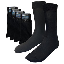 PUICK 4 Pairs Socks, Men's Business, Antibacterial, Deodorizing, Crew Length, Men's Socks, Solid Color, Business, Wide Rubberizer, No Pinching, Black, Leg Stuff, Stretch, 3D Sewing, Heel & Toe,