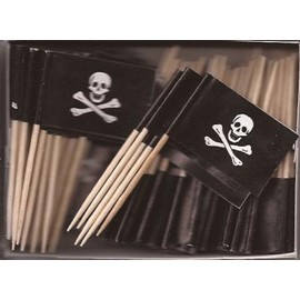 25 Box Wholesale Lot of Jolly Roger Toothpick Flags, 2500 Small Mini Skull and Crossbones Flag Cupcake Toothpicks or Cocktail Picks
