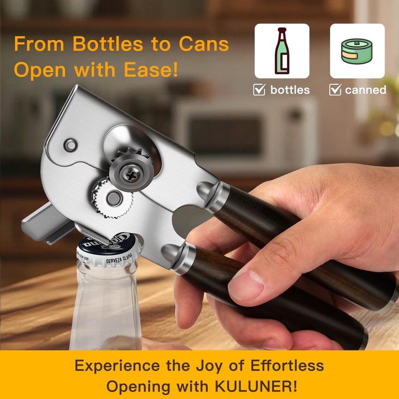 Upgraded Efficient Manual Can Opener - Selected Solid Wood Handle,