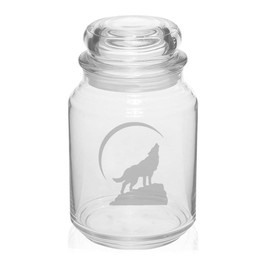 26 oz Glass Candy Jar Gift Wolf Howling At Moon