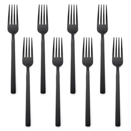 Alata Cube Black 8-Piece Forged Dinner Forks Stainless Steel, Matte Satin Polished Cutlery Set, Dishwasher Safe