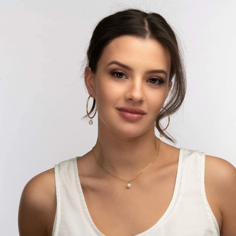 LuckyLy Collar de Mujer con Perla, Cadena de Acero Inoxidable