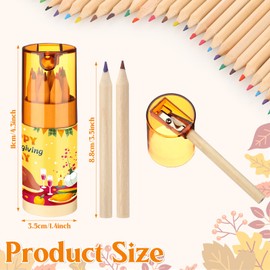 Fumete 15 Pack Thanksgiving Gift for Kids Mini Colored Pencils with Sharpener Bulk Cute Drawing Pencils with Storage Tube Cartoon Portable Pencils for School Classroom Fall Thanksgiving Party Favor