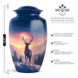 YATHABHISA Deer Cremation Urns for Ashes, Memorial Gift for Male & Female, Funeral & Burial Human Adult Remains, Urn for Ash, Blue, Combo (10 Inch & 3 Inch Mini)