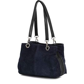Kitise Women Real Italian Suede Vivid Colours Small 3 Compartments Tote Bag Stylish Shoulder Handbag (Navy)