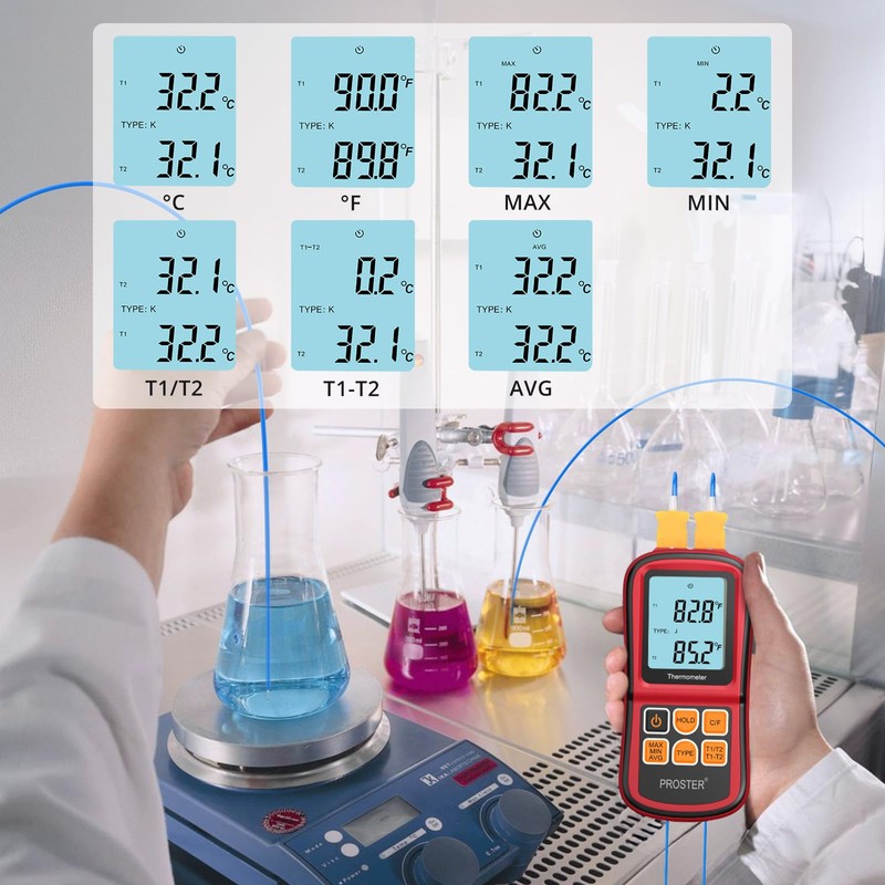 Proster Digital Thermometer Dual Channel Thermocouple Thermometer with Two K-
