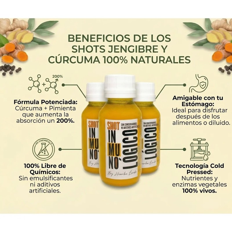 Shots Inmunológicos Cold Pressed Jengibre, Cúrcuma (14 Pack)