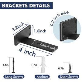 Starunder 8 Pack Floating Shelf Brackets, 4 Inch Heavy Duty Industrial Shelf Bracket, Black Metal L Brackets for Shelves Support DIY(1/5 Inch Thicked)
