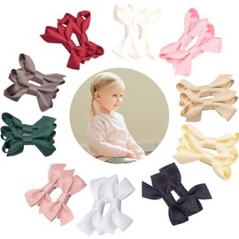 Oenothera 20 Pieces 10 Color Baby Girls Clips, Baby Hair Bows, Ribbon Bows Clips, with Full Ribbon Lined Non slip, for Infant Toddlers Little Girls