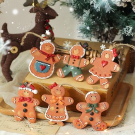 Resin Christmas Tree Decoration Set,DIY Xmas Hanging Decor/Colored Shatterproof fit for Xmas/Winter/New Year Party Supplies (6pcs Gingerbread Man)