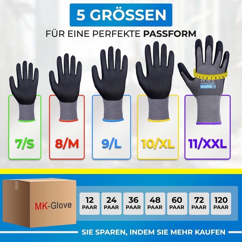 MK-Glove Work Gloves Made of Nylon Knitted Fabric (12 Pairs)
